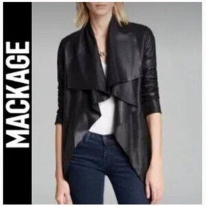 MACKAGE Noelia Leather Waterfall Jacket XXS Lambskin Coat Wrap Style Black